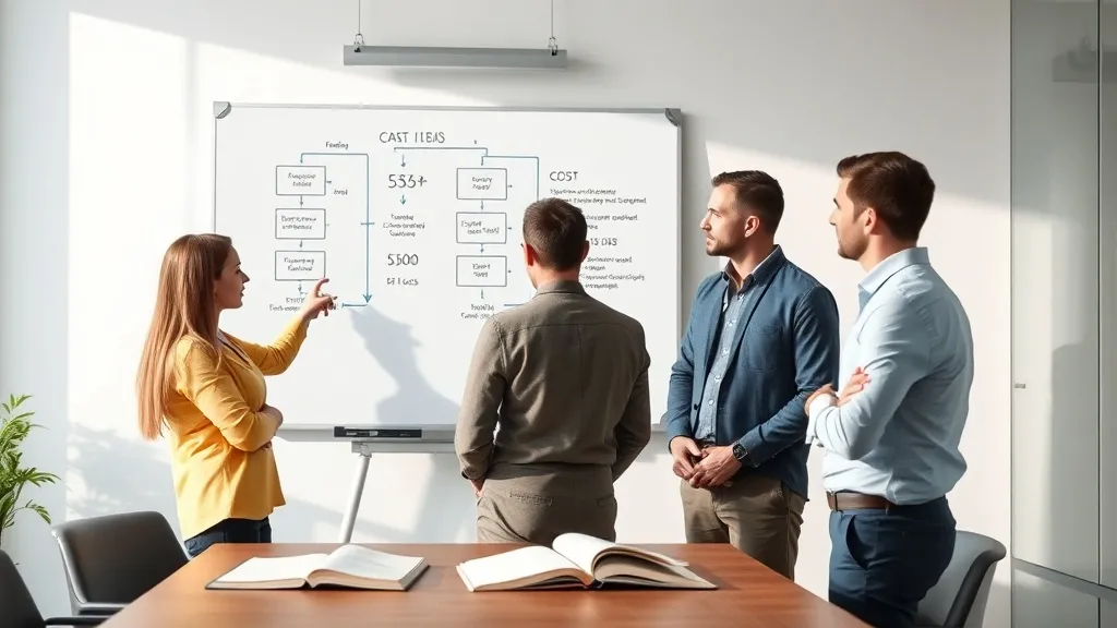 Equipe de marketing em reunião analisando custo real por lead qualificado em quadro branco