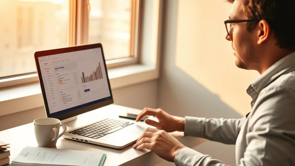 Profissional de marketing analisa painel de automação de e-mail em laptop com gráficos de desempenho