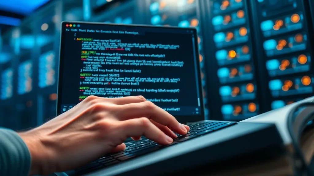 Mãos de desenvolvedor digitando comandos SQL em terminal com servidores ao fundo, representando os custos invisíveis de infraestrutura e conhecimento técnico em ferramentas gratuitas