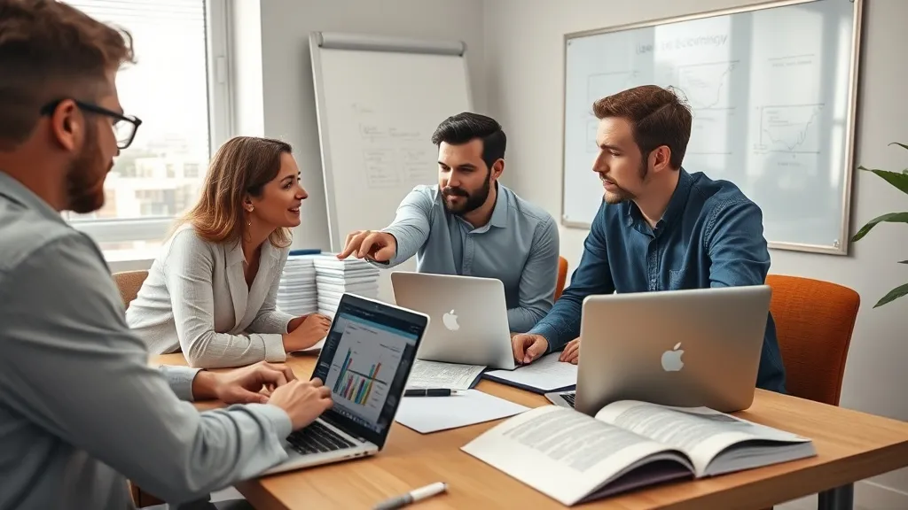 Equipe de vendas analisando lead scoring básico em reunião colaborativa no escritório