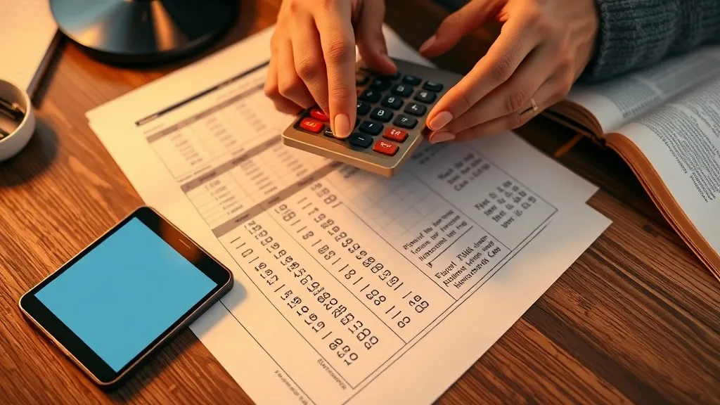 Mãos calculando custo real por lead em planilha com calculadora e celular sobre mesa
